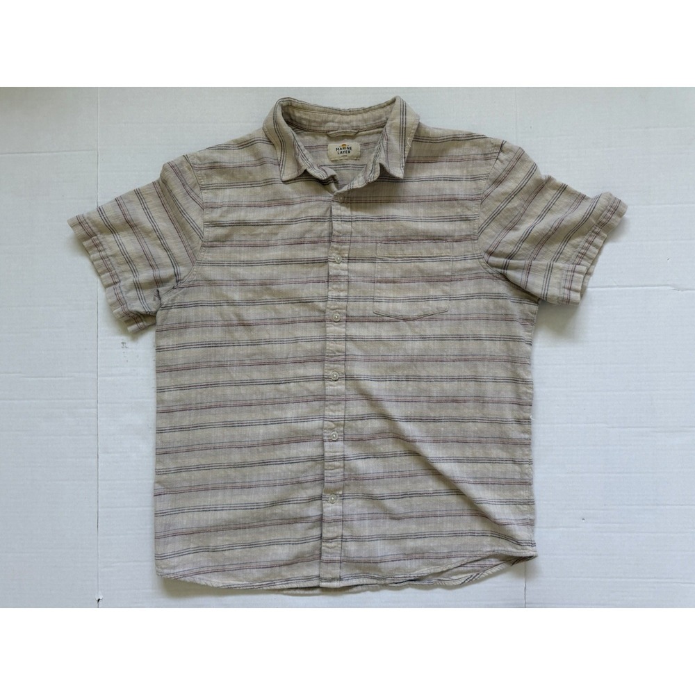 Marine Layer Men's Short Sleeve Button Down Shirt Men's Large Striped Cotton